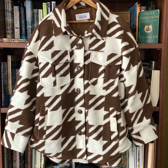 Native Youth Jerrod Houndstooth Shirt Jacket Women's Size L - Picture 4 of 13